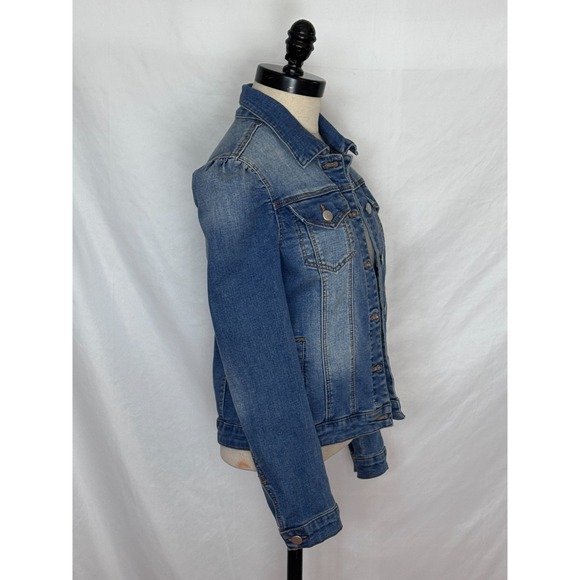 AQUA Women's Puff Sleeve Denim Long Sleeve Jean Jacket XS Blue Fitted Chic Short - Picture 4 of 13